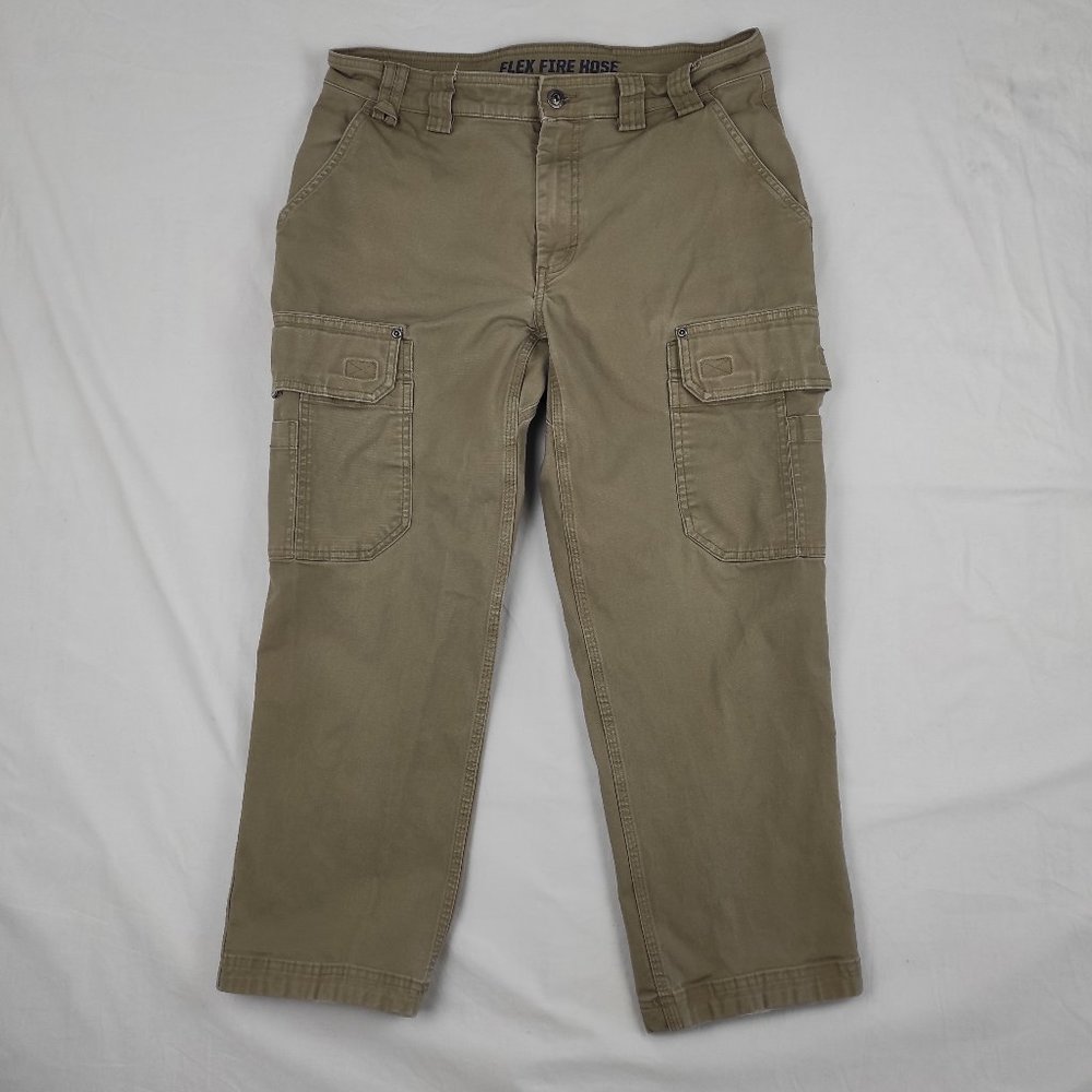 Duluth Trading Co Flex Fire Hose Khaki Pants Cargo Sz 34x28 Work Chino